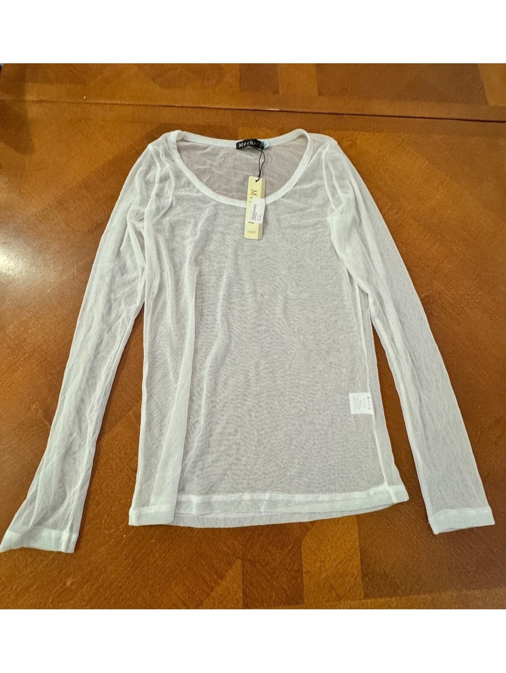 Mechant White Sheer Long Sleeve Top Size L 3233